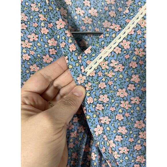 Handmade Dress Medium Blue Pink Floral Faux Wrap Tiered Ruffle Cottage Core - Picture 6 of 12